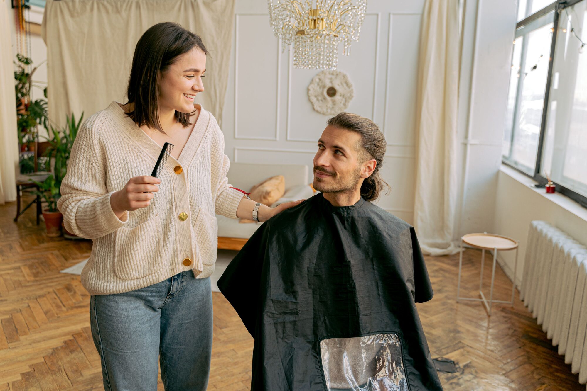 Barber and client at a modern barbershop