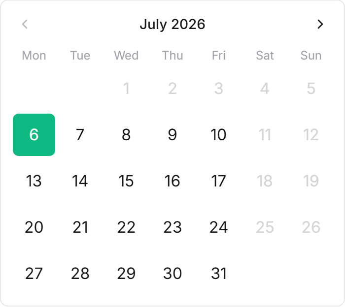 Select a date screen