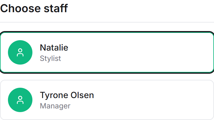 Choose staff screen