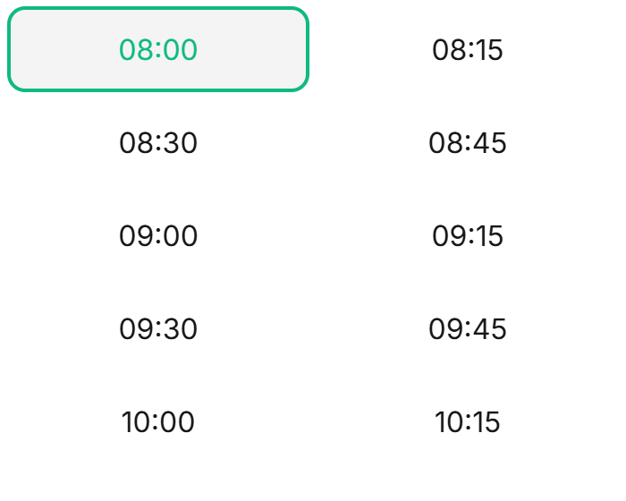 Select a time screen